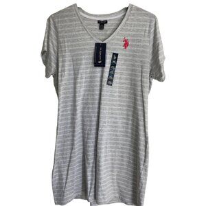 U.S. Polo Assn. Womens Gray & White Striped V-Neck T-Shirt Dress XXL NWT